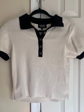Known Supply Zuri Knit Button Up Polo Top in Pearl/Black